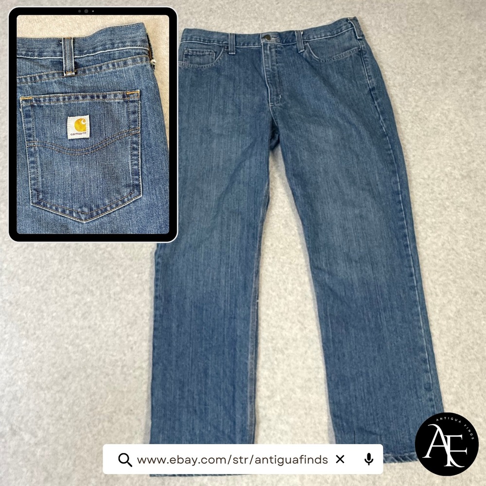 Carhartt Relaxed Fit Jeans Mens 38x32 Blue Denim Straight Leg BD1483-M